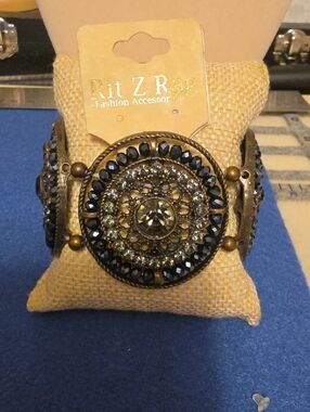 Antique Gold and Black Filigree Statement Bracelet